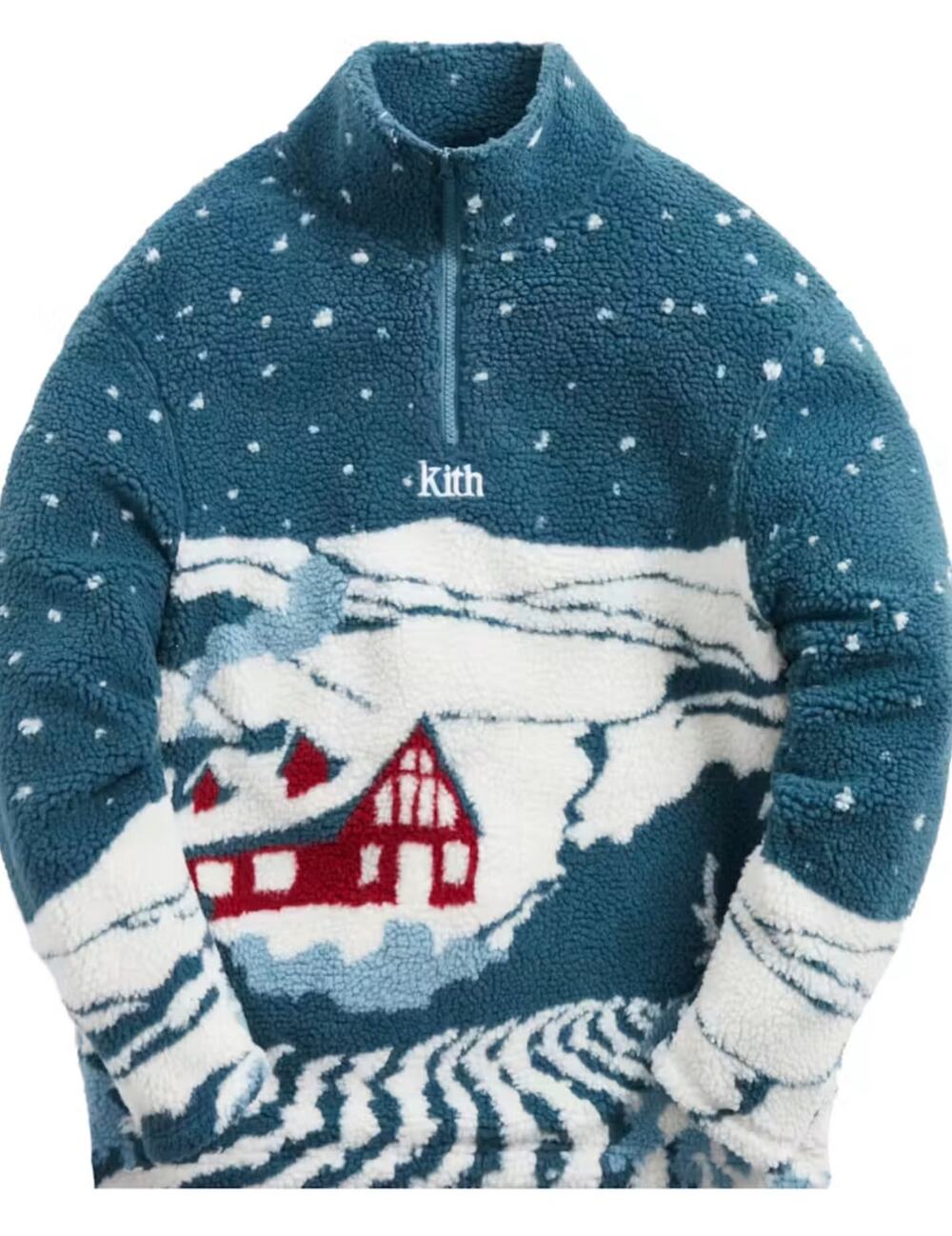 KITH Claremont KITHMAS Sherpa Quarter Zip in Anchor Size XL